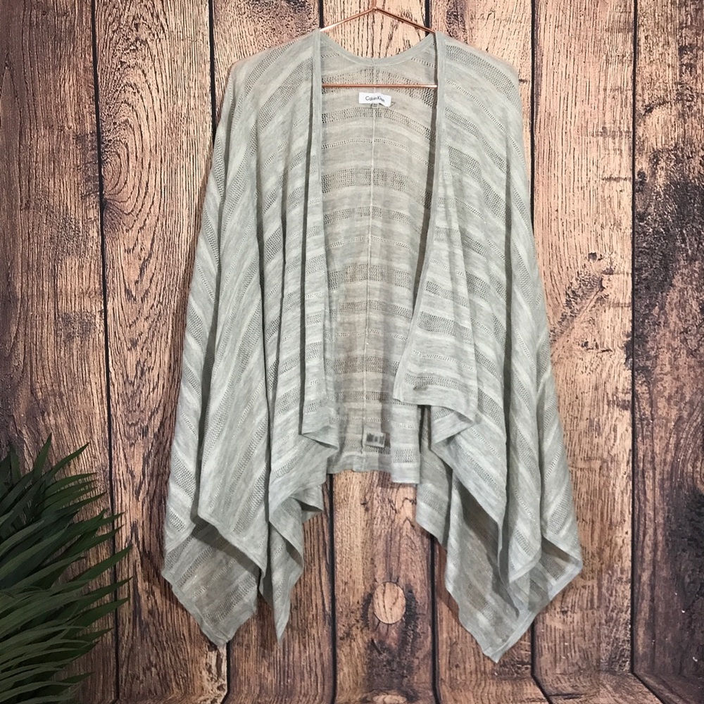 Calvin Klein Knit Shawl One Size Gray Striped
